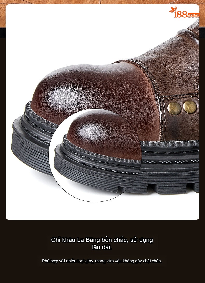 Giày Lười Nam Da Bò Đế Dày Chiều Cao Đế Khoảng 4cm Phong Cách Retro Màu Đen, Nâu chi tiết 8