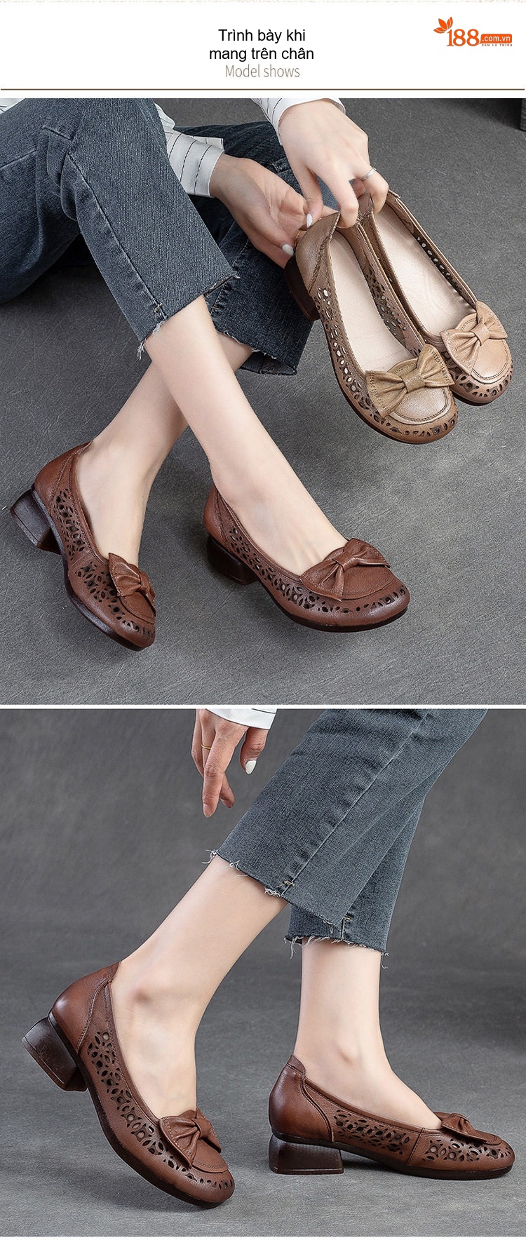 Giày Lười Nữ Da Bóng Laze Thoáng Khí Chiều Cao Đế Khoảng 3cm Màu Nâu chi tiết 8