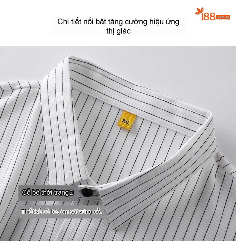 Áo Sơ Mi Tay Ngắn Nam Kẻ Sọc Cổ Trụ Form Rộng Chống Nhăn Màu Trắng, Đen chi tiết 8