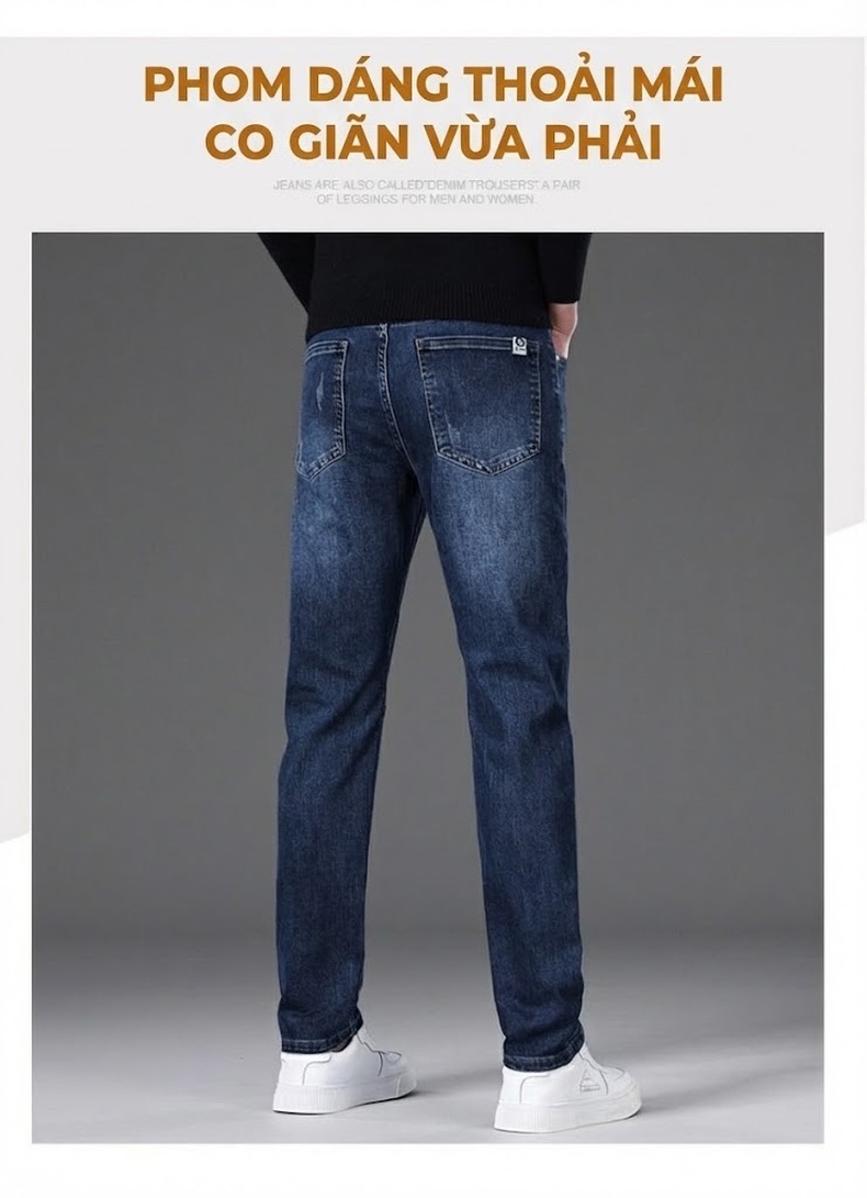 Quần Jean Nam Ống Đứng Co Giãn Ôm Dáng Phong Cách Casual Màu Xanh Đậm, Đen chi tiết 13