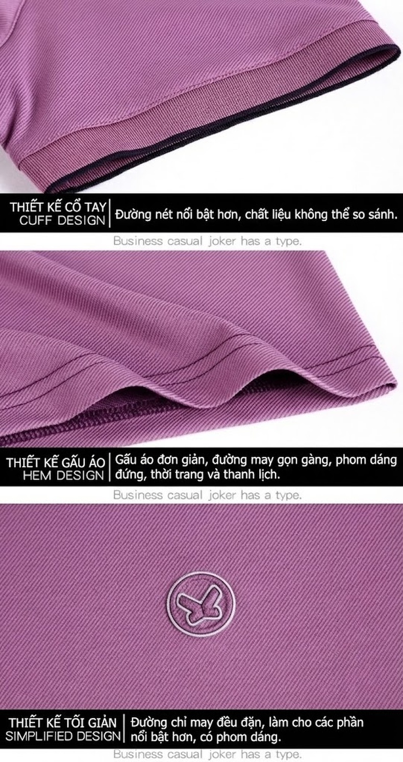 Áo Thun Nam Tay Ngắn Cotton Lụa Cao Cấp Chống Nhăn Màu Tím, Xanh Dương, Xám chi tiết 35