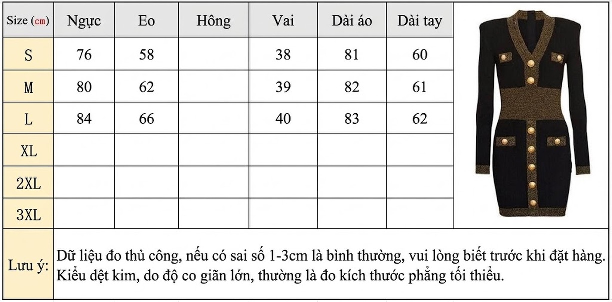 Váy Dệt Kim Tay Dài Chiết Eo Viền Kim Tuyến Cao Cấp Phong Cách Âu Mỹ Màu Đen, Xanh Dương, Trắng... chi tiết 1