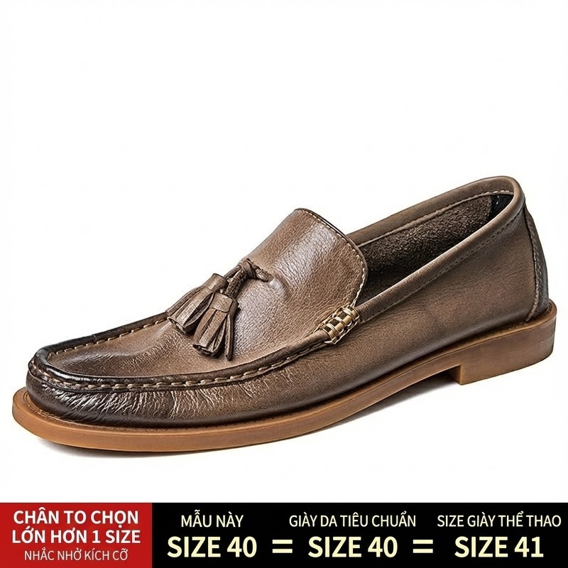 Giày Lười Nam Da Bò Mềm Mại Phong Cách Anh Quốc Chiều Cao Đế Khoảng 2cm Màu Nâu, Đen