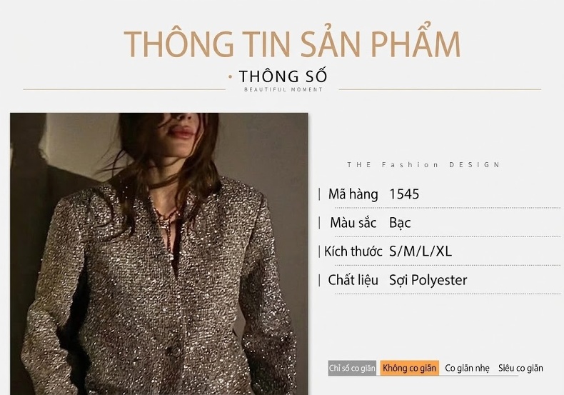Áo Khoác Blazer Nữ Tiểu Thư Phong Cách Ánh Kim Màu Bạc chi tiết 1