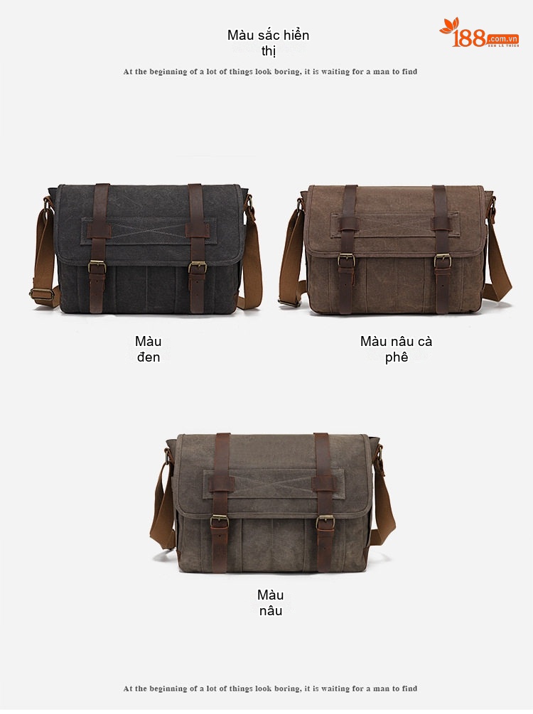 Túi Đeo Chéo Nam Vải Canvas Phối Da Bò Phong Cách Retro Đựng Máy Ảnh chi tiết 16