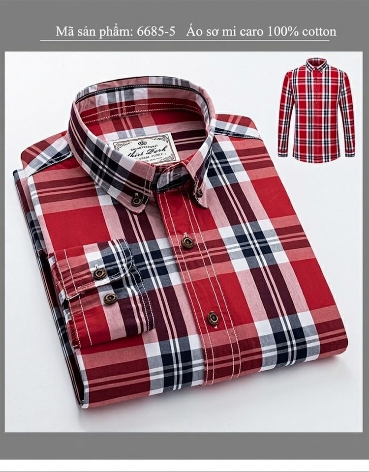 Áo Sơ Mi Tay Dài Nam Cotton Kẻ Caro Thời Trang Công Sở Hàng Ngày Màu Xanh, Đen, Đỏ, Xám... chi tiết 17