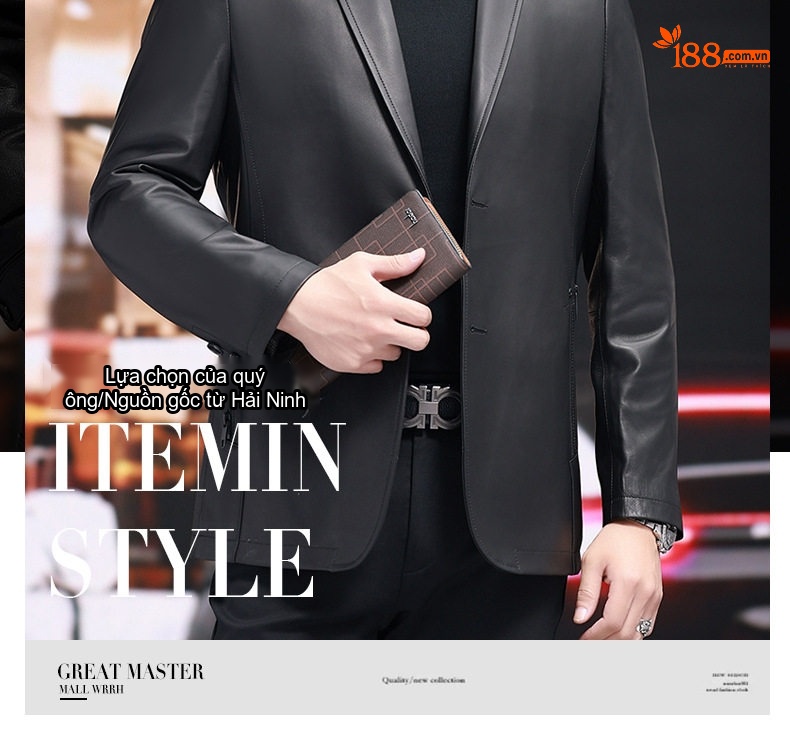 Áo Khoác Blazer Nam Da Cừu Thật Phong Cách Doanh Nhân Màu Đen chi tiết 2