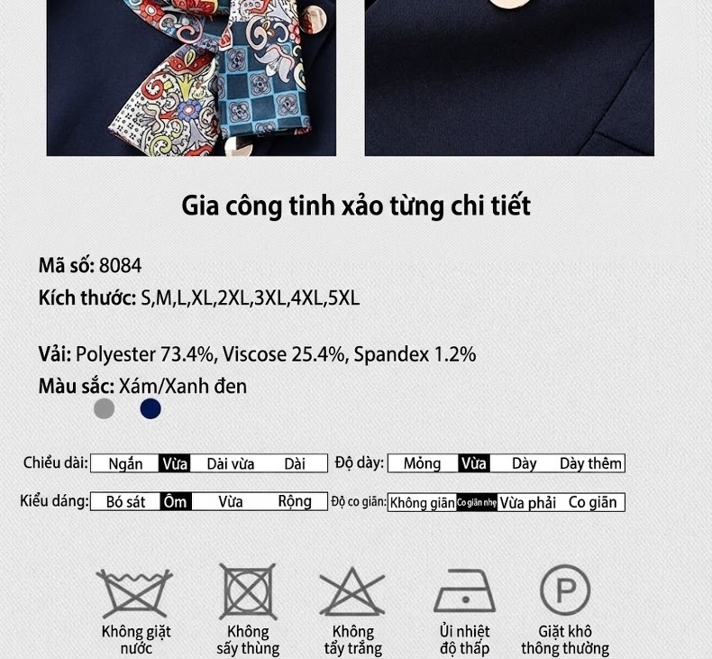 Bộ Vest Công Sở Nữ Tay Ngắn Thiết Kế Thanh Lịch Màu Xanh, Xám chi tiết 3