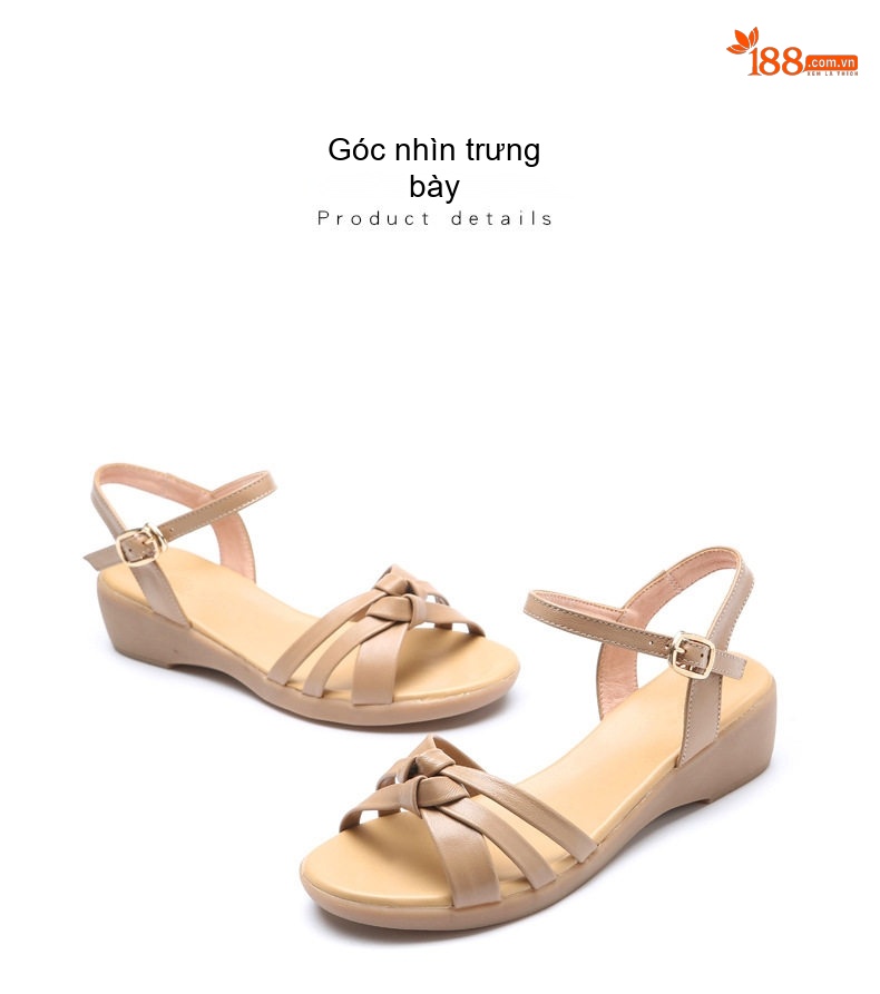 Dép Sandal Nữ Quai Ngang Da Bò Đế Cao 5cm - 6cm Màu Đen, Kem chi tiết 38