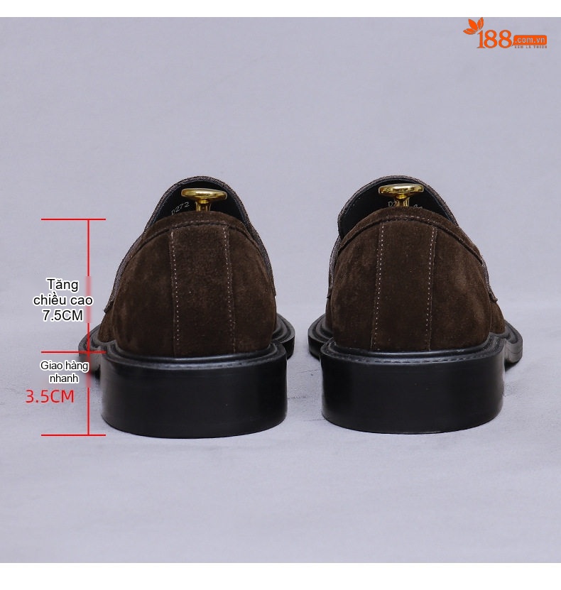 Giày Lười Nam Da Bò Lộn Anh Quốc Chiều Cao Đế Khoảng 3cm Màu Đen, Nâu chi tiết 17