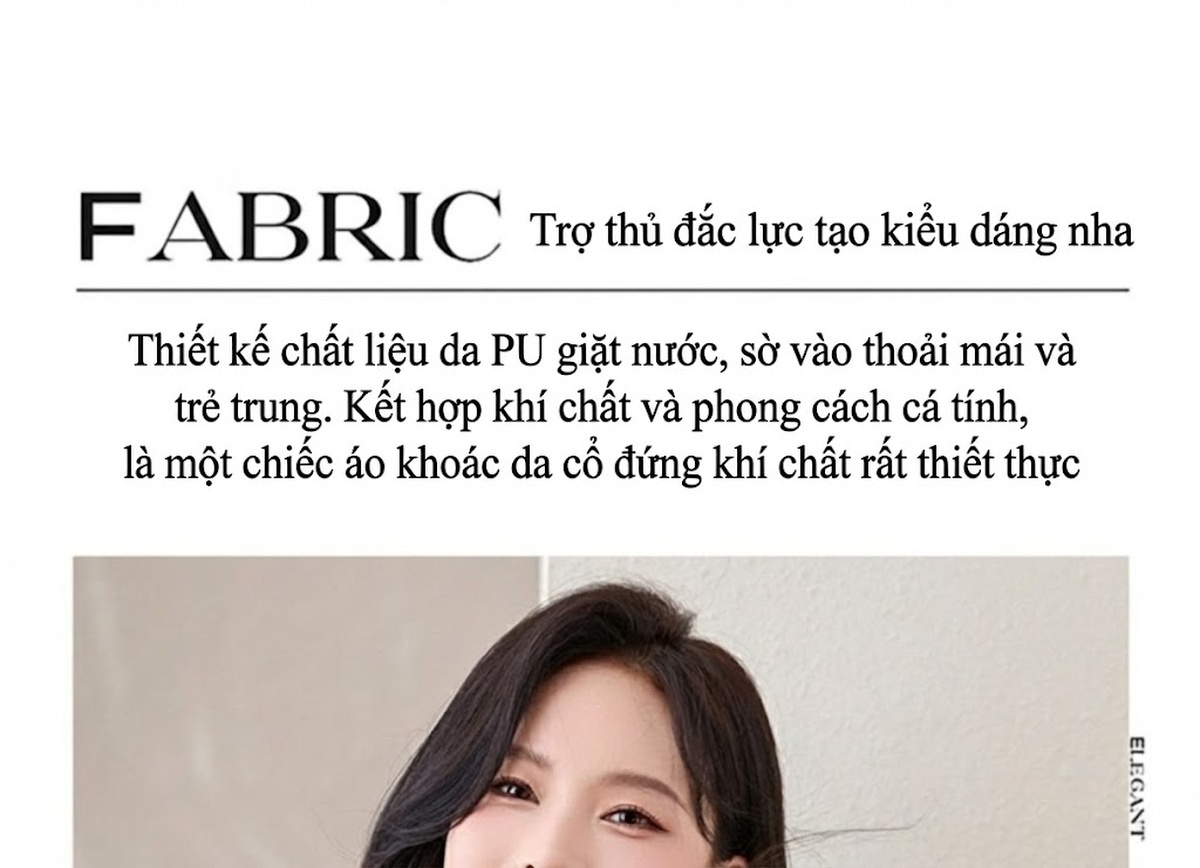 Áo Khoác Da Nữ Cổ Trụ Kiểu Mỹ Retro Dáng Ngắn Rộng Màu Đen, Nâu chi tiết 5