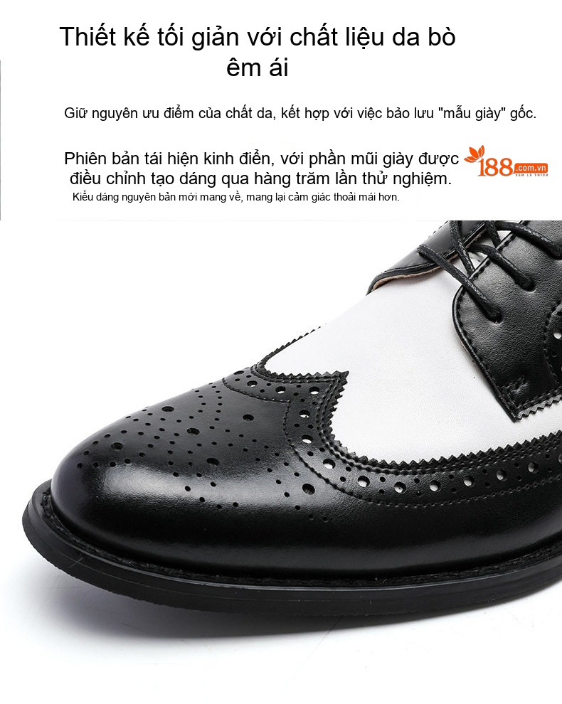 Giày Tây Buộc Dây Nam Da Thật Brogue Phối Màu Chiều Cao Đế Khoảng 3cm Màu Đen, Trắng, Nâu chi tiết 6