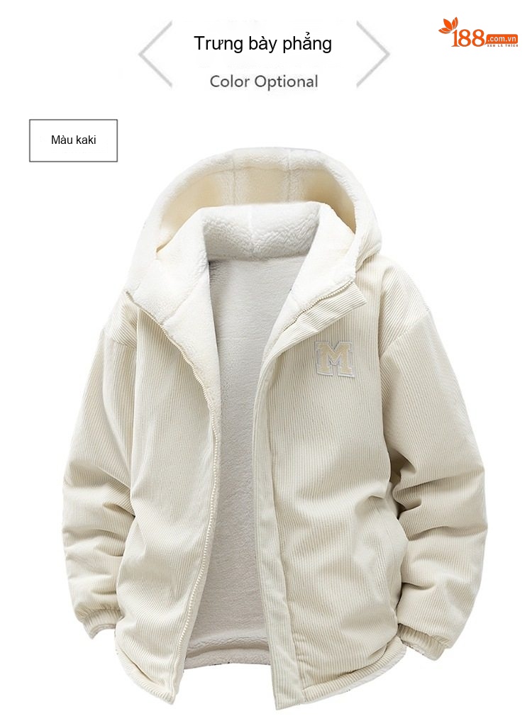 Áo Khoác Cotton Lót Lông Cừu Non Có Mũ Trùm Đầu Dáng Rộng Nam Nữ Màu Đen, Xanh, Tím, Kem... chi tiết 15