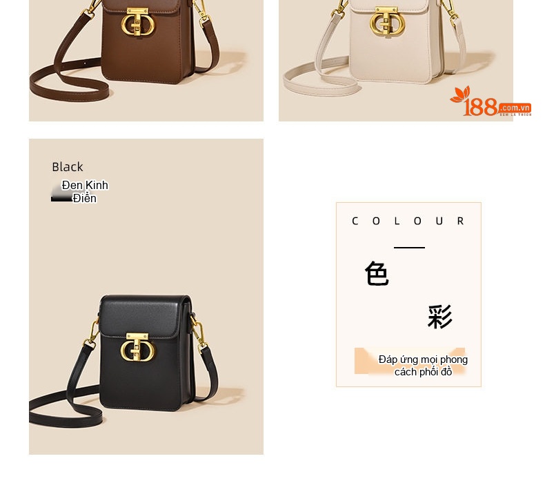 Túi Đeo Chéo Nữ Mini Đựng Điện Thoại Da Bóng Cao Cấp Màu Nâu, Đen chi tiết 5