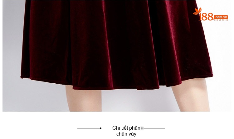 Đầm Nhung Dài Tay Cổ Điển Phong Cách Pháp Thanh Lịch Màu Đỏ, Đen chi tiết 12