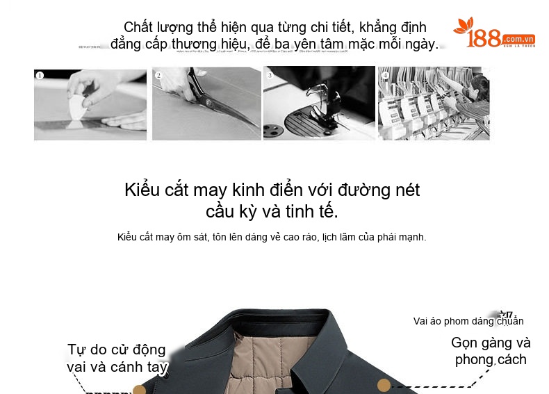 Áo Khoác Cotton Nam Cổ Bẻ Lót Bông Giữ Ấm Phong Cách Doanh Nhân Màu Đen chi tiết 3