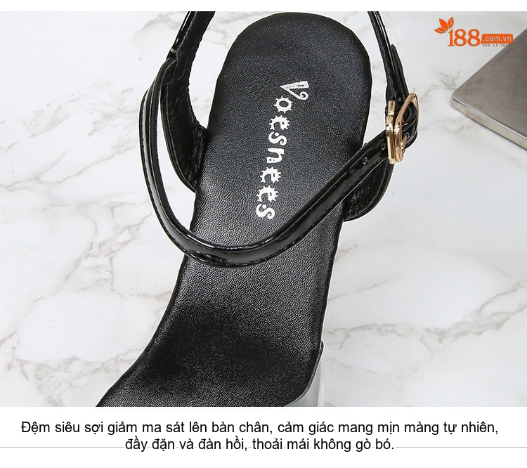 Giày Sandal Cao Gót Nữ Quai Trong Suốt Đính Đá Gót Cao 11cm Màu Đen, Đỏ, Bạc, Vàng... chi tiết 4