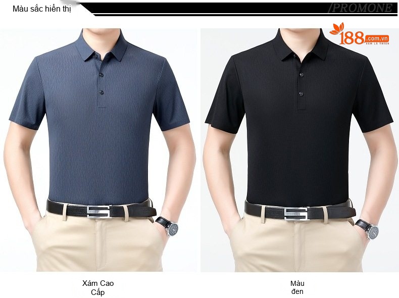 Áo Polo Nam Lụa Tằm Tơ Mùa Hè Form Rộng Chống Nhăn Màu Nâu, Xám, Đen, Xanh... chi tiết 7
