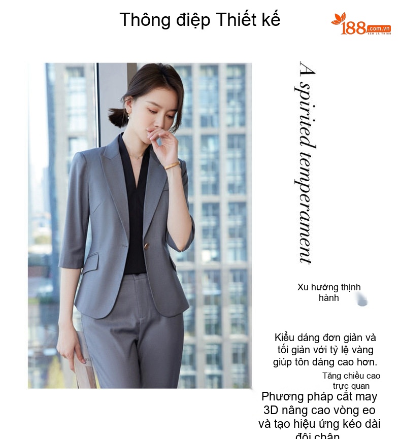 Bộ Vest Công Sở Nữ Tay Lỡ Phong Cách Hàn Quốc Màu Xám, Xanh Dương, Hồng, Nâu chi tiết 2