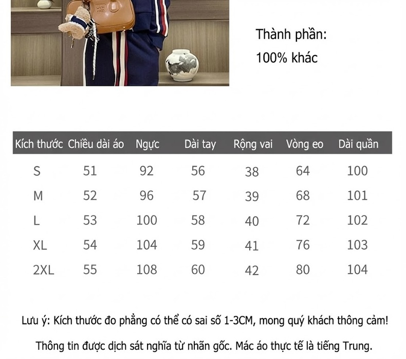 Bộ Quần Áo Thể Thao Nữ Thu Đông Phong Cách Âu Mỹ Áo Khoác Dáng Ôm Quần Ống Rộng Lưng Cao Màu Đỏ, Xanh Navy chi tiết 2