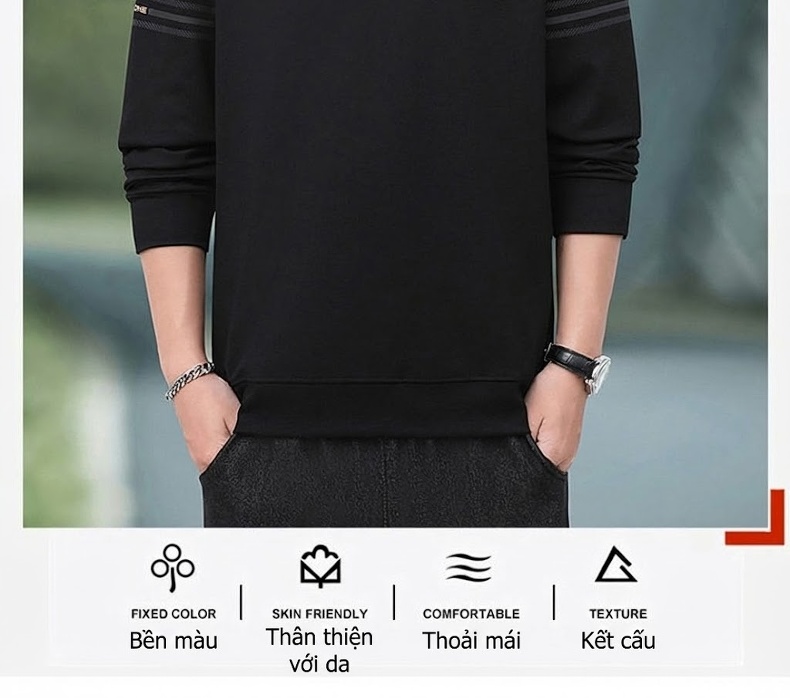 Áo Thun Tay Dài Nam Cổ Tròn Phong Cách Thể Thao Màu Xanh Navy, Xám chi tiết 4