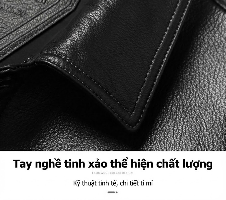 Áo Khoác Da Cừu Nam Cao Cấp Dáng Ngắn Cổ Bẻ Thời Trang Màu Đen chi tiết 4