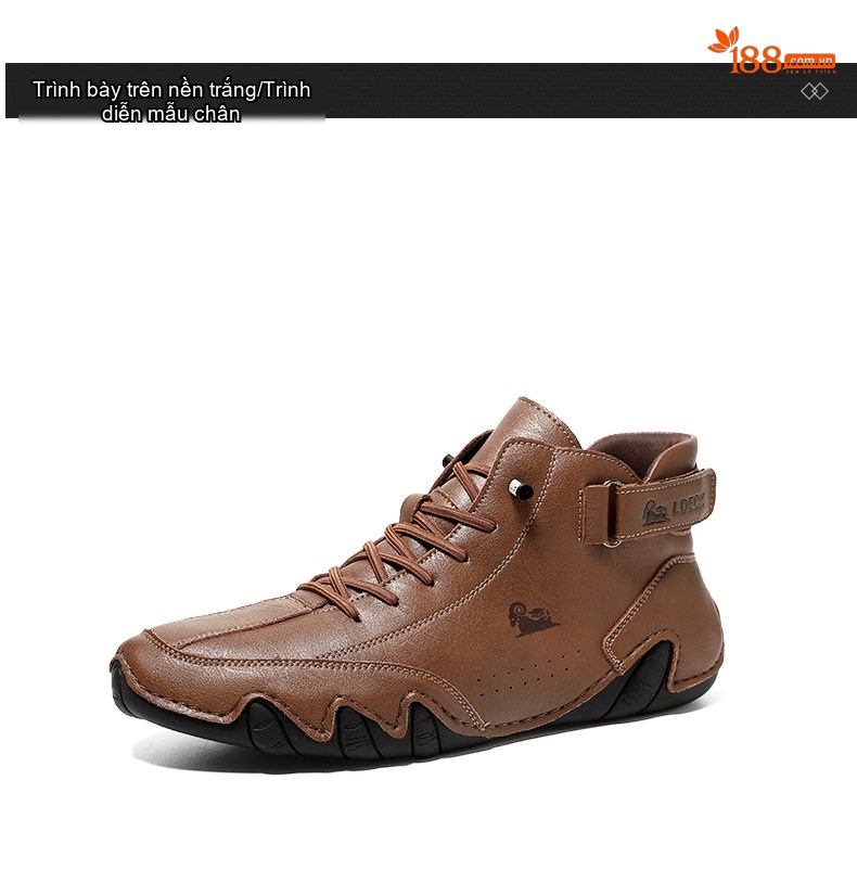 Giày Boot Martin Nam Cao Cổ Da Bóng Buộc Dây Chiều Cao Đế Khoảng 3cm Màu Nâu chi tiết 36