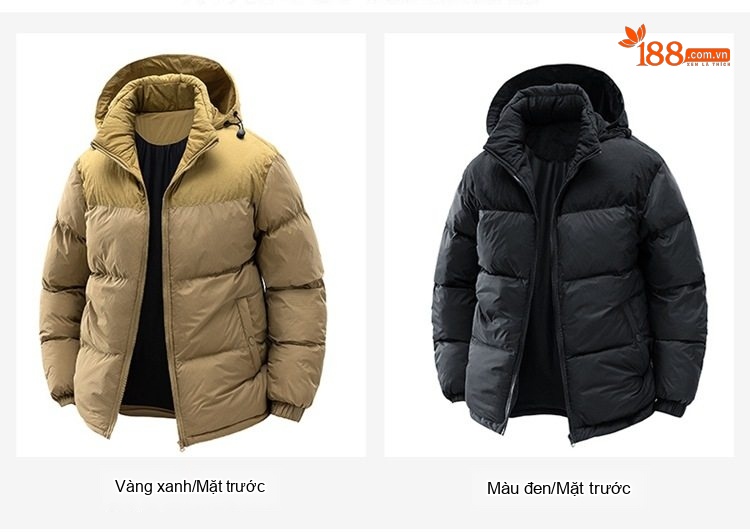 Áo Khoác Cotton Nam Nữ Có Mũ Trùm Đầu Tháo Rời Được Dáng Rộng Lót Dày Màu Vàng, Đen chi tiết 19