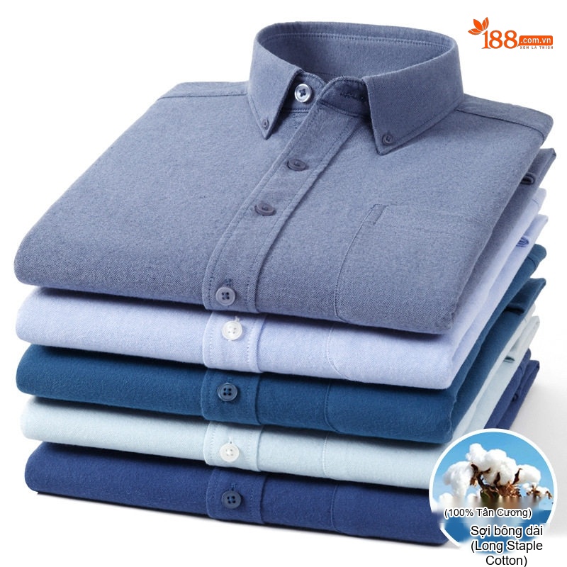 Áo Sơ Mi Tay Dài Nam Cotton Oxford Dáng Ôm Màu Trắng, Xanh Dương, Xám, Xanh Lá...