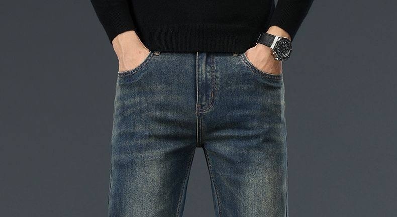 Quần Jean Nam Ống Đứng Co Giãn Thoải Mái Dáng Suông Màu Xanh Denim chi tiết 1