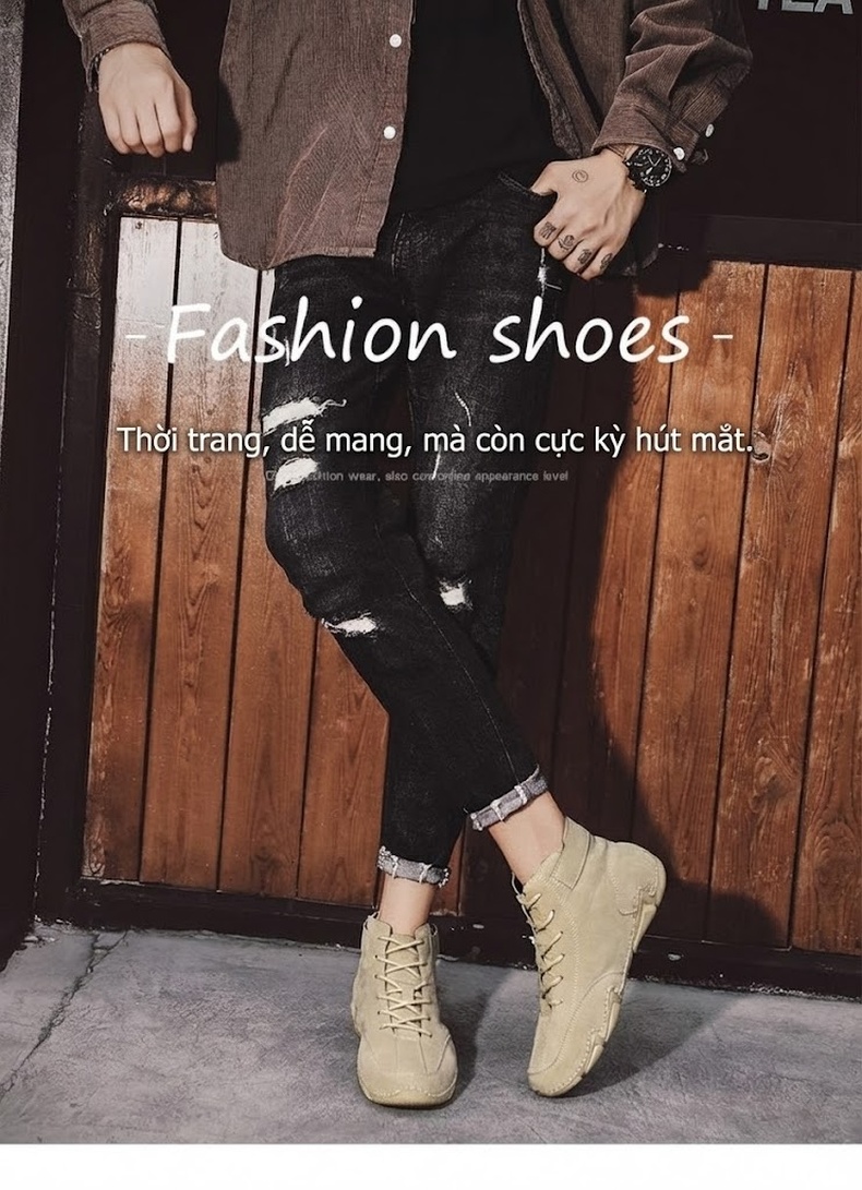 Giày Boot Nam Dây Buộc Da Mờ Phong Cách Casual Chiều Cao Đế Khoảng 3cm Màu Be, Xám chi tiết 1