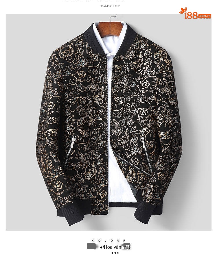 Áo Khoác Bomber Nam Da Cừu In Họa Tiết Slim Fit Màu Đen chi tiết 10