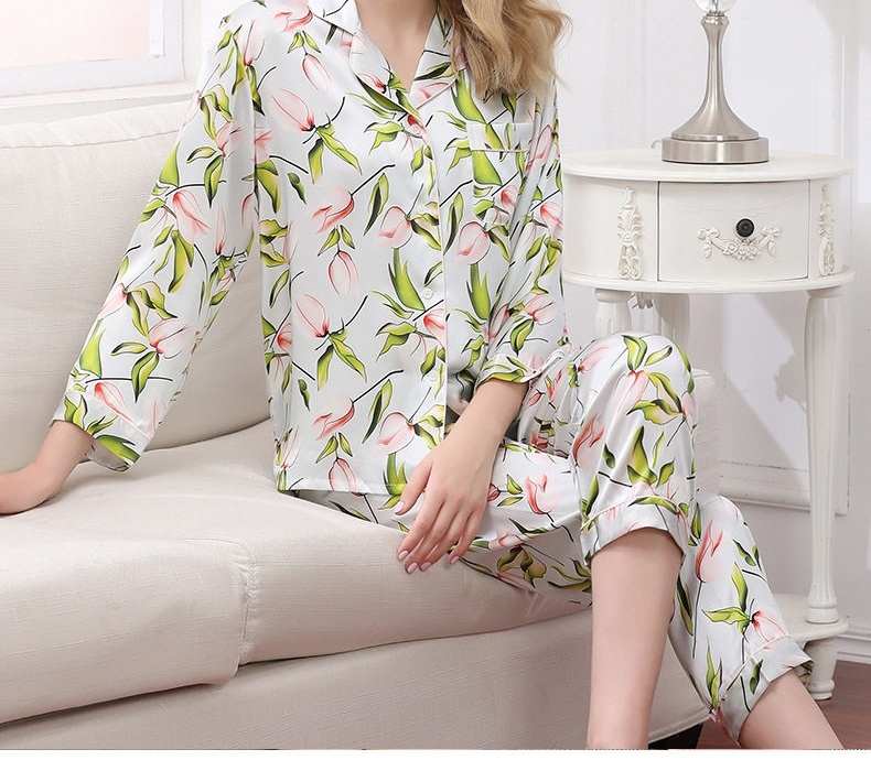 Bộ Pijama Lụa Tơ Tằm Dài Tay Nữ Size Lớn Họa Tiết Hoa Mùa Thu chi tiết 23