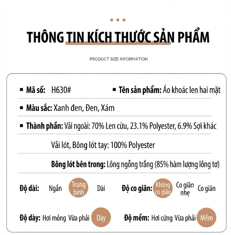 Áo Khoác Dạ Nam Lông Vũ Tháo Rời Hai Mặt Trung Niên Màu Đen, Xám chi tiết 18