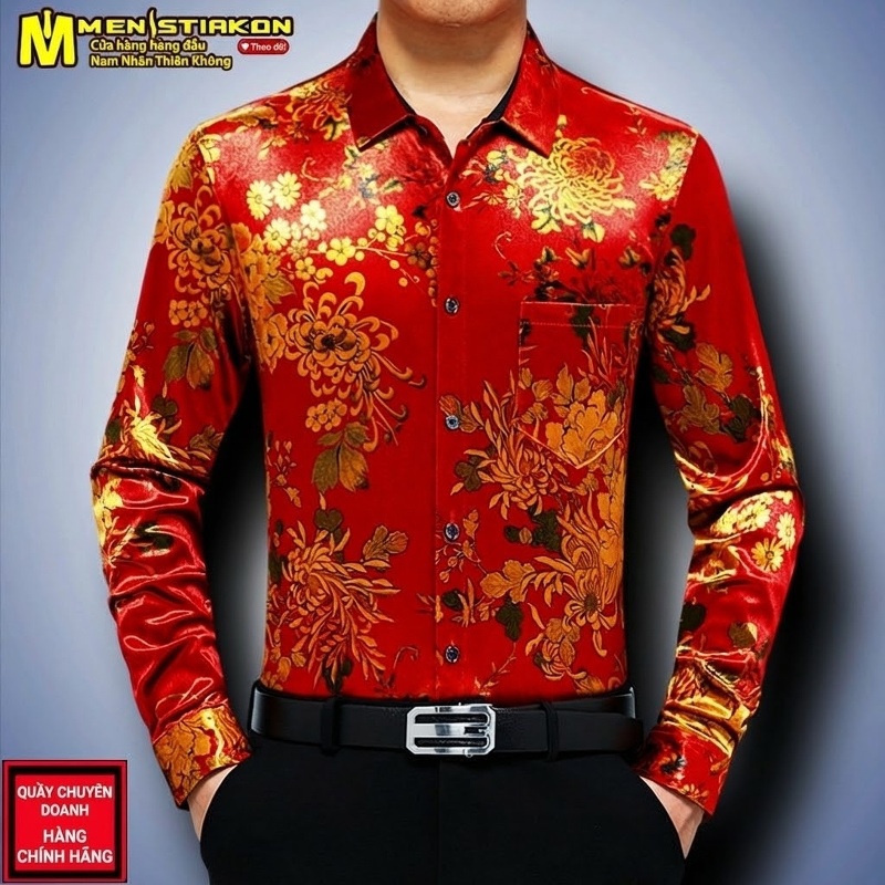 Áo Sơ Mi Nhung Dài Tay Trung Niên Lót Nhung Dày Dặn Màu Đen, Đỏ, Xanh Lá