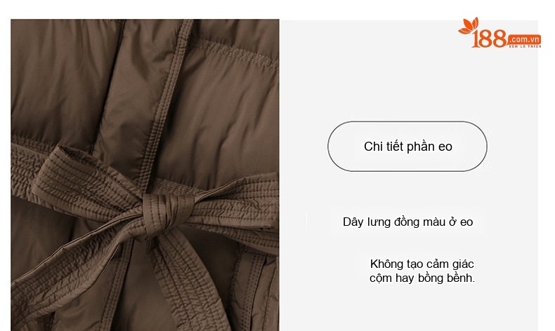 Áo Phao Nữ Dáng Dài Thắt Eo Có Mũ Trùm Đầu Giữ Ấm Phong Cách Thời Trang Màu Nâu, Trắng, Đen chi tiết 8