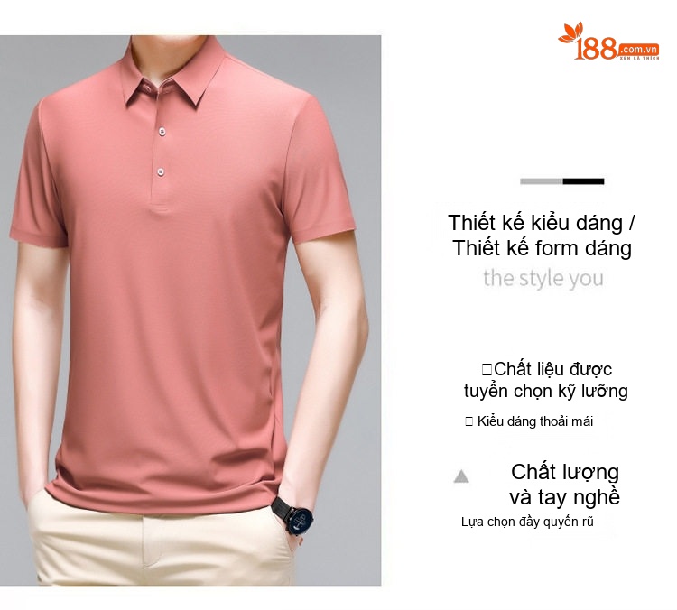 Áo Polo Nam Lụa Tằm Cao Cấp Form Rộng Chống Nhăn Màu Đỏ Cam, Trắng, Xanh Da Trời, Xanh... chi tiết 5