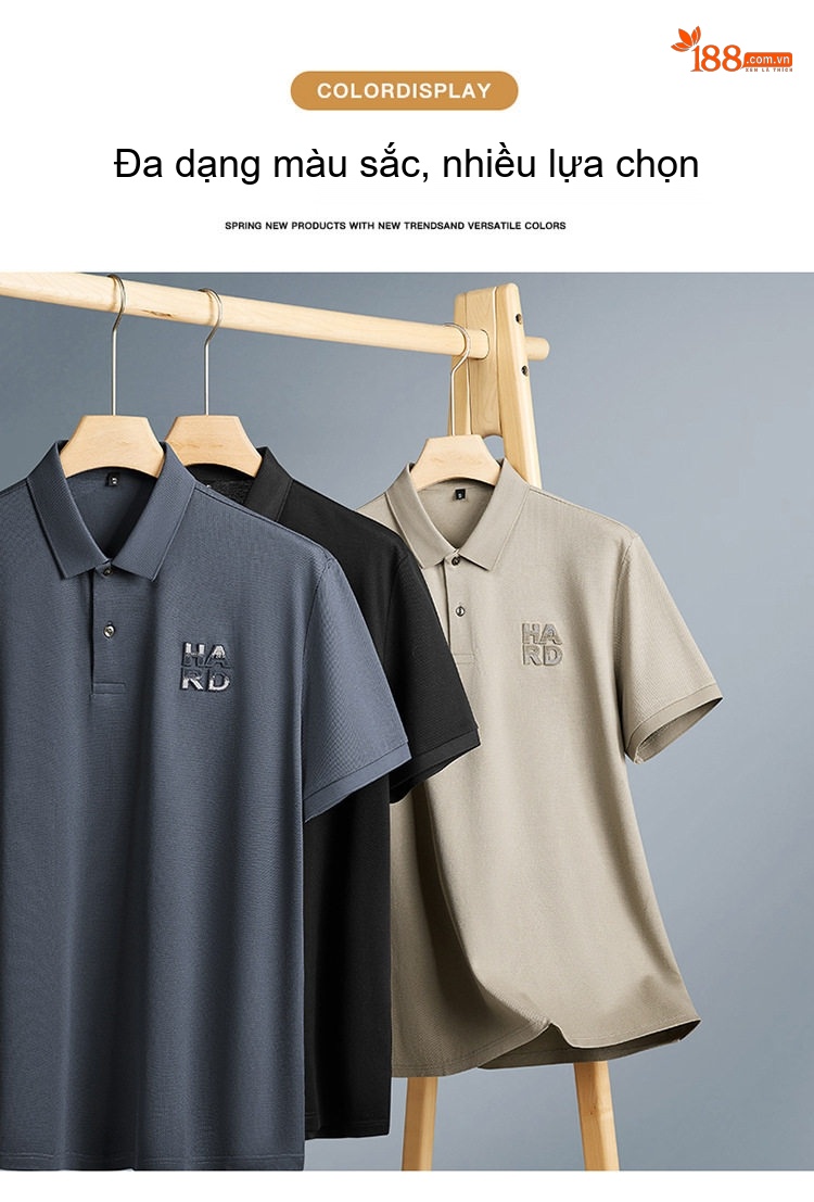 Áo Polo Nam Cotton Sợi Mịn Cộc Tay Form Rộng Màu Kem, Đen, Xám chi tiết 1