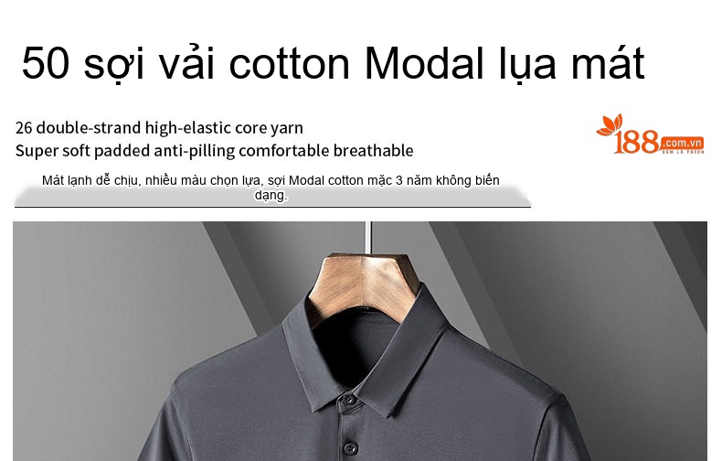 Áo Polo Nam Ngắn Tay Modal Lụa Băng Cao Cấp Cổ Bẻ Phong Cách Doanh Nhân Màu Đen, Xám chi tiết 1