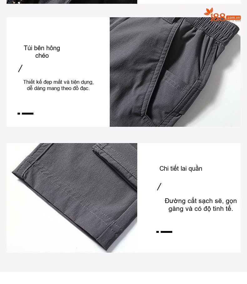 Quần Âu Nam Dáng Suông Co Giãn Nhẹ Kiểu Dáng Thanh Lịch Màu Xám, Đen, Xanh Navy chi tiết 10