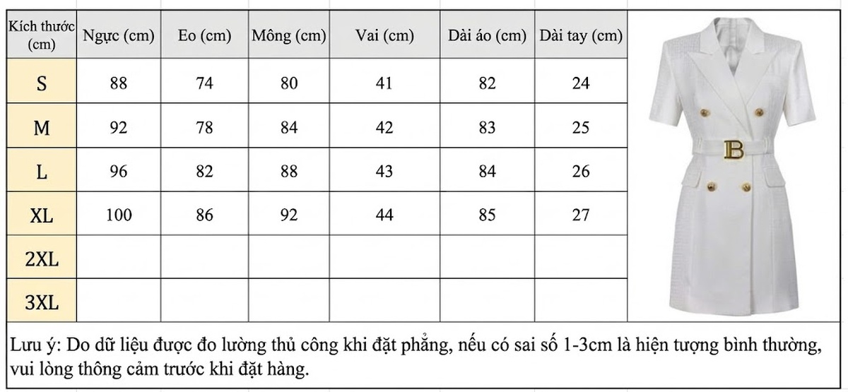Váy Blazer Nữ Tay Ngắn Hoạ Tiết Chữ Vạn Thắt Lưng Eo Chất Silk Công Sở Màu Trắng chi tiết 1