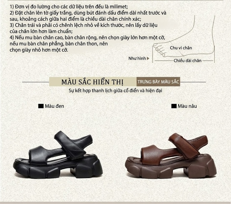 Giày Sandal Cao Gót Nữ Hở Ngón Da Bò Quai Hậu Đế Bệt Gót Cao 7cm - 8cm Màu Đen, Nâu chi tiết 2