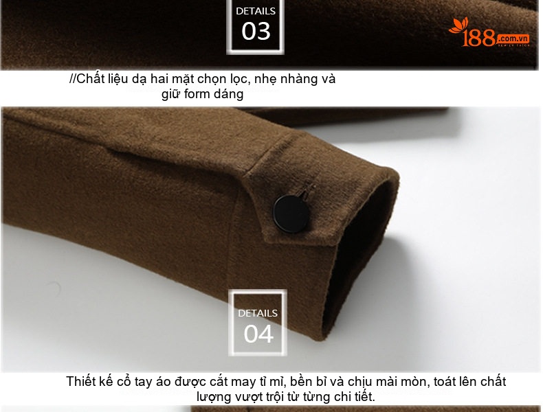Áo Khoác Nam Dáng Công Sở Thu Đông Cổ Bẻ Màu Đen, Nâu chi tiết 10