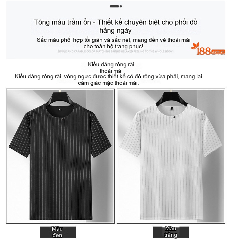 Áo Polo Nam Tay Ngắn Cổ Tròn Họa Tiết Kẻ Sọc Phong Cách Trung Quốc Màu Đen, Trắng, Be chi tiết 29