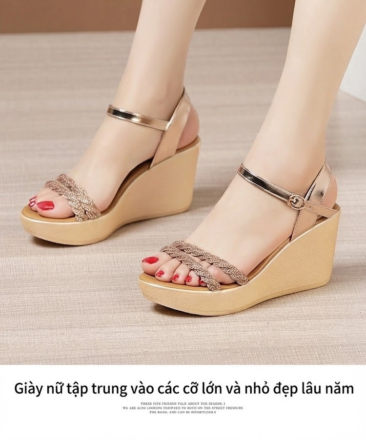 Dép Sandal Nữ Đế Xuồng Quai Hậu Đính Đá Đế Cao 5cm - 6cm Màu Vàng, Đen, Bạc chi tiết 11