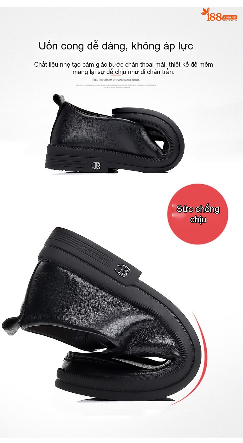 Giày Lười Nam Da Bò Công Sở Thoải Mái Chiều Cao Đế Khoảng 3cm Màu Đen chi tiết 5