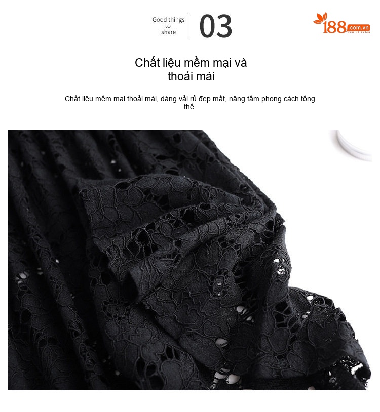 Chân Váy Midi Xếp Ly Ren Lưới Phong Cách Hàn Quốc Màu Đen chi tiết 16