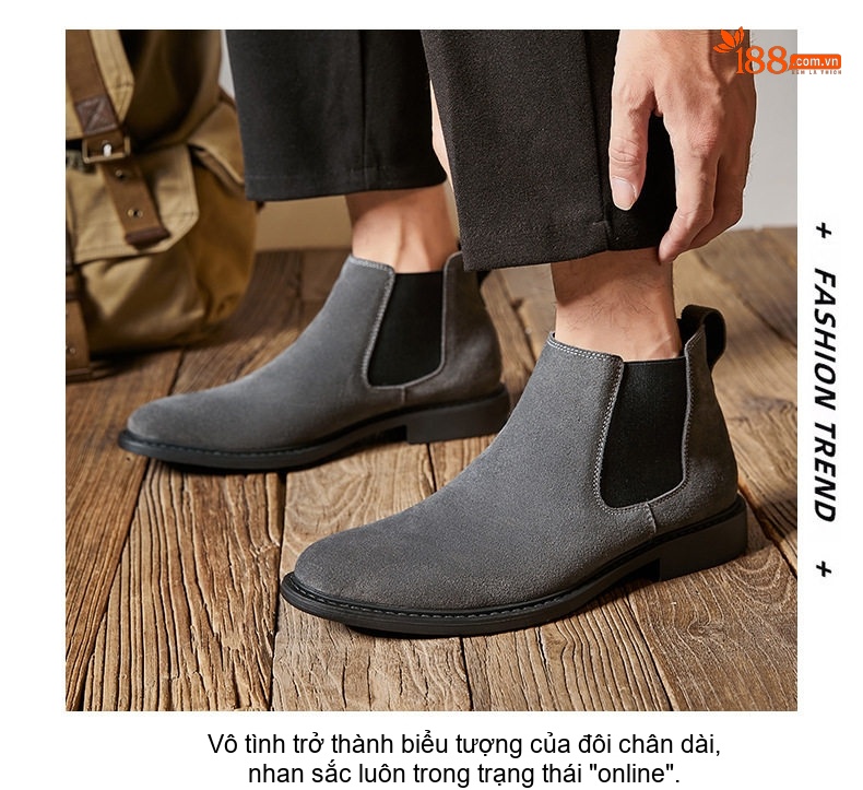 Boot Chelsea Nam Da Mờ Cao Cổ Chiều Cao Đế Khoảng 3cm Màu Đen, Nâu, Xám chi tiết 18