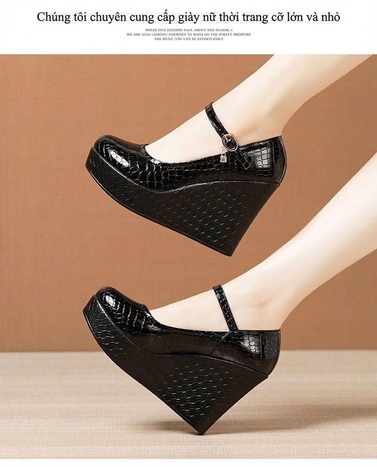 Giày Cao Gót Đế Xuồng Quai Ngang Da Bóng Chiều Cao Đế Khoảng 8cm Màu Đen, Trắng chi tiết 12