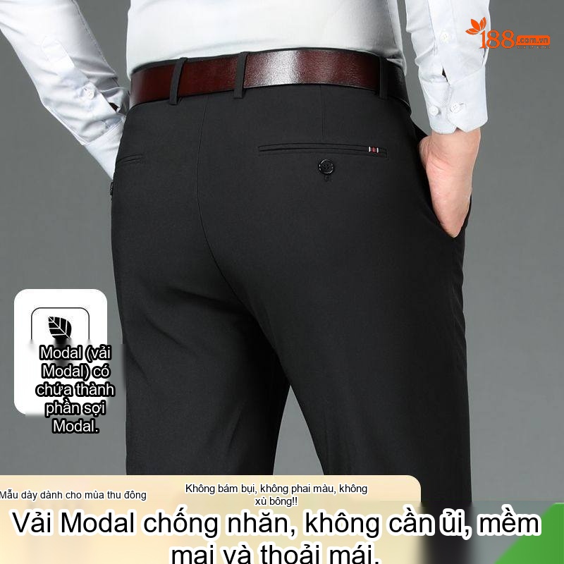 Quần Tây Nam Modal Dáng Suông Thoải Mái Màu Đen, Xám